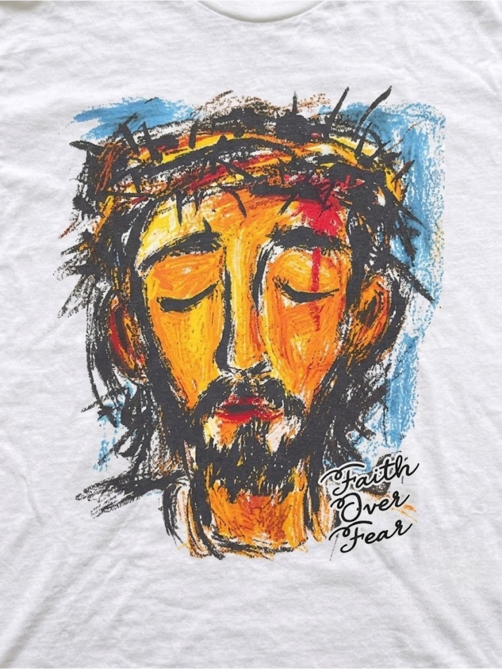Religious Art Print - Faith Over Fear Christian Graphic Print Tee - Picture 2 of 4